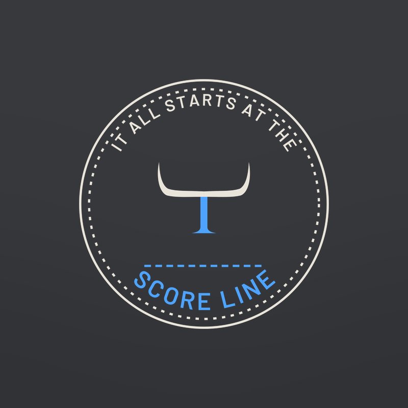 Score Line hoodie: a round badge reading It all starts at the Score Line, on charcoal.